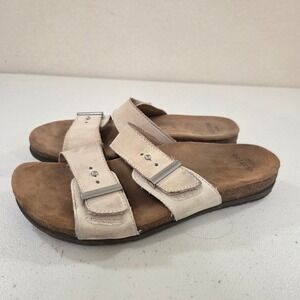 Earth Origins Orra Womens Cream Leather Slide Sandals Size 8 M Cork Footbed
